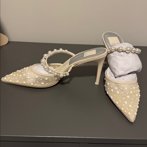Dolce Vita Pearl Embellished Cream Mules - Picture 2 of 6